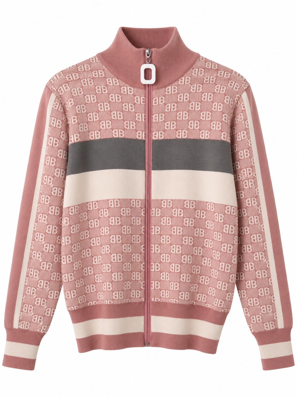 Women's Pink Zip-Up Sweater with Contrast Stripes Balenciaga Style